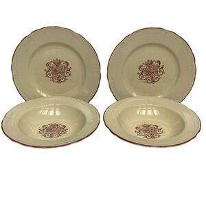 Armoiries By Moulin Des Loups Cream Pink Ceramic Unicorn Plates & Bowls Set Of 4